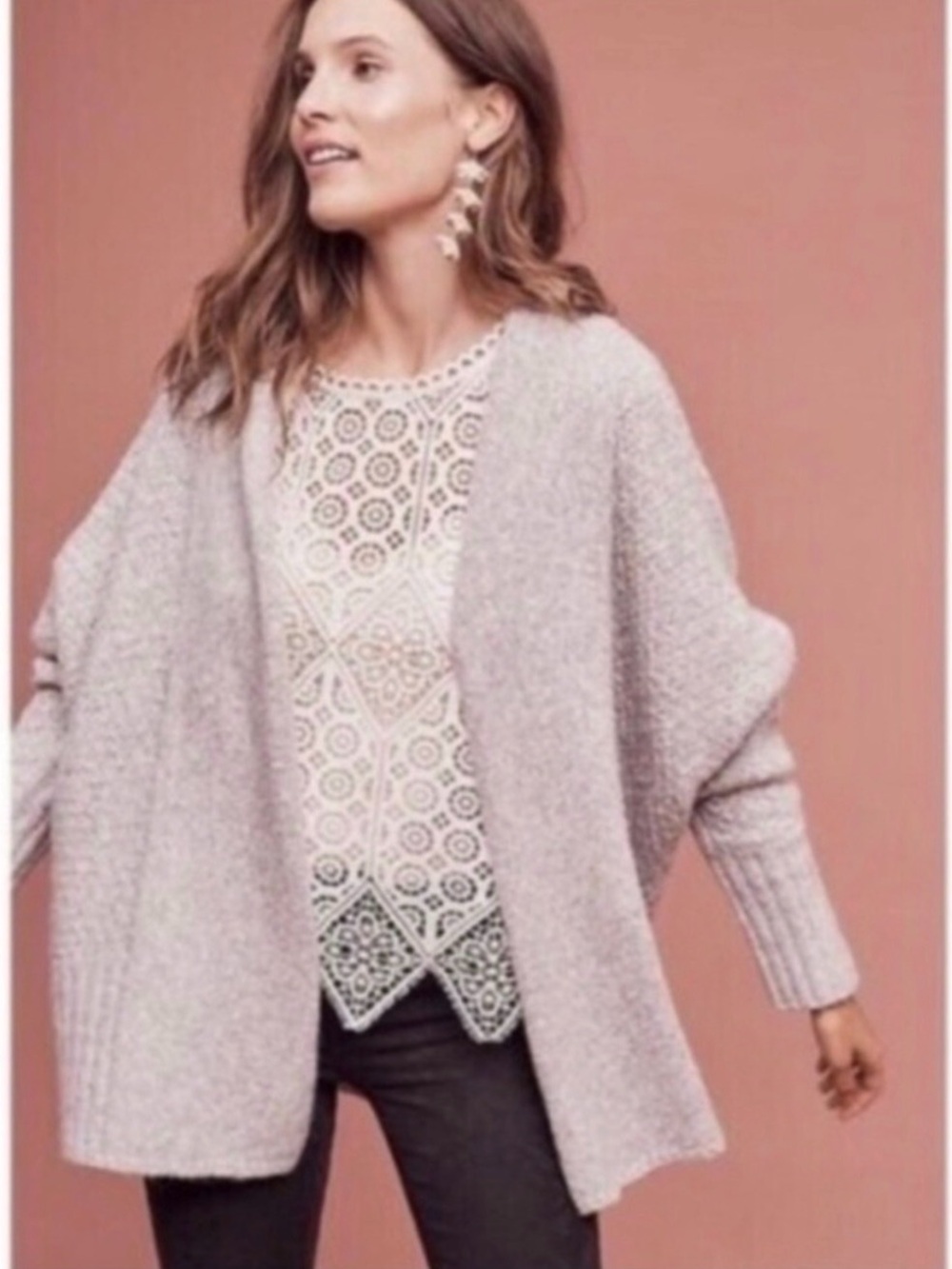 Anthropologie Angel of the North Lavender Open-Front Bouclé Cardigan